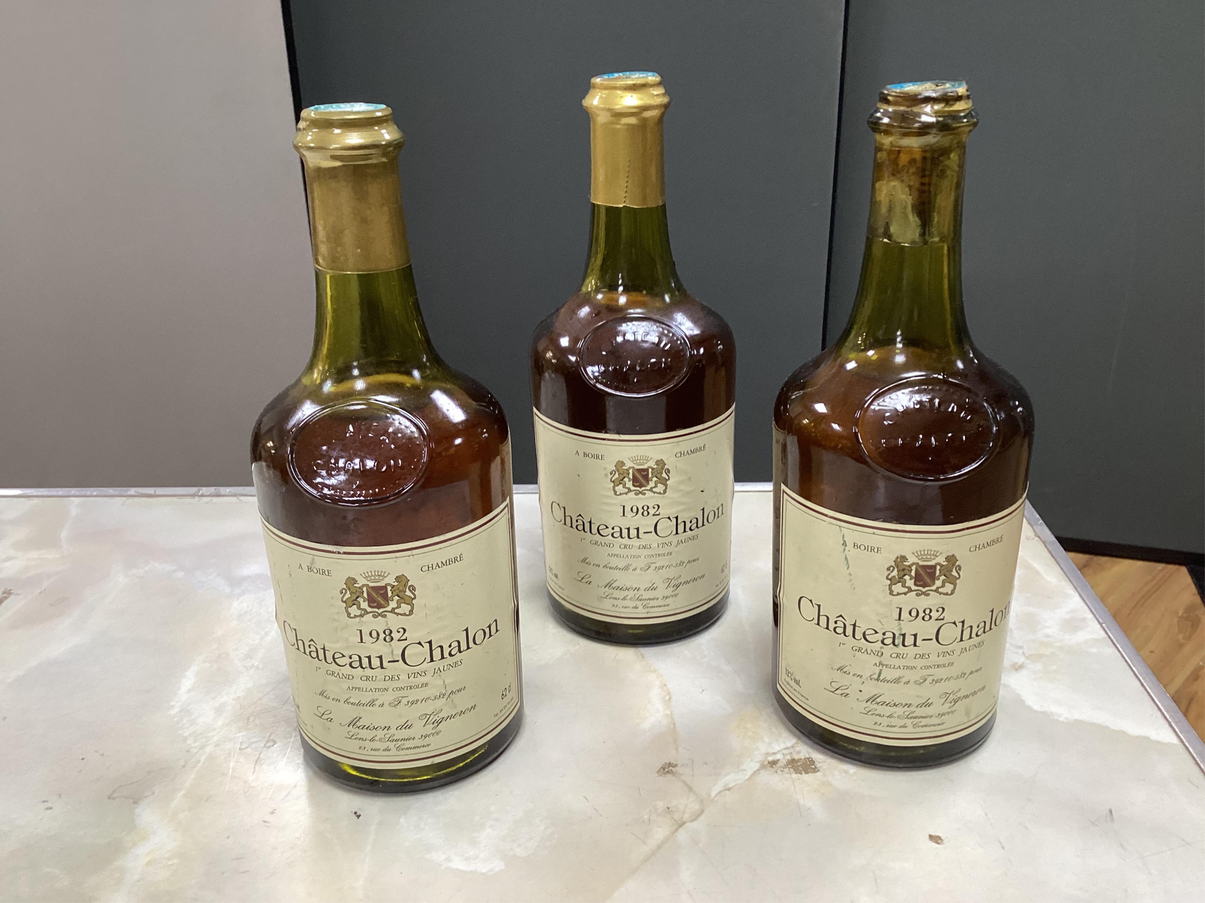 Three bottles of Chateau Chalon 1st Grand Cru, 1982